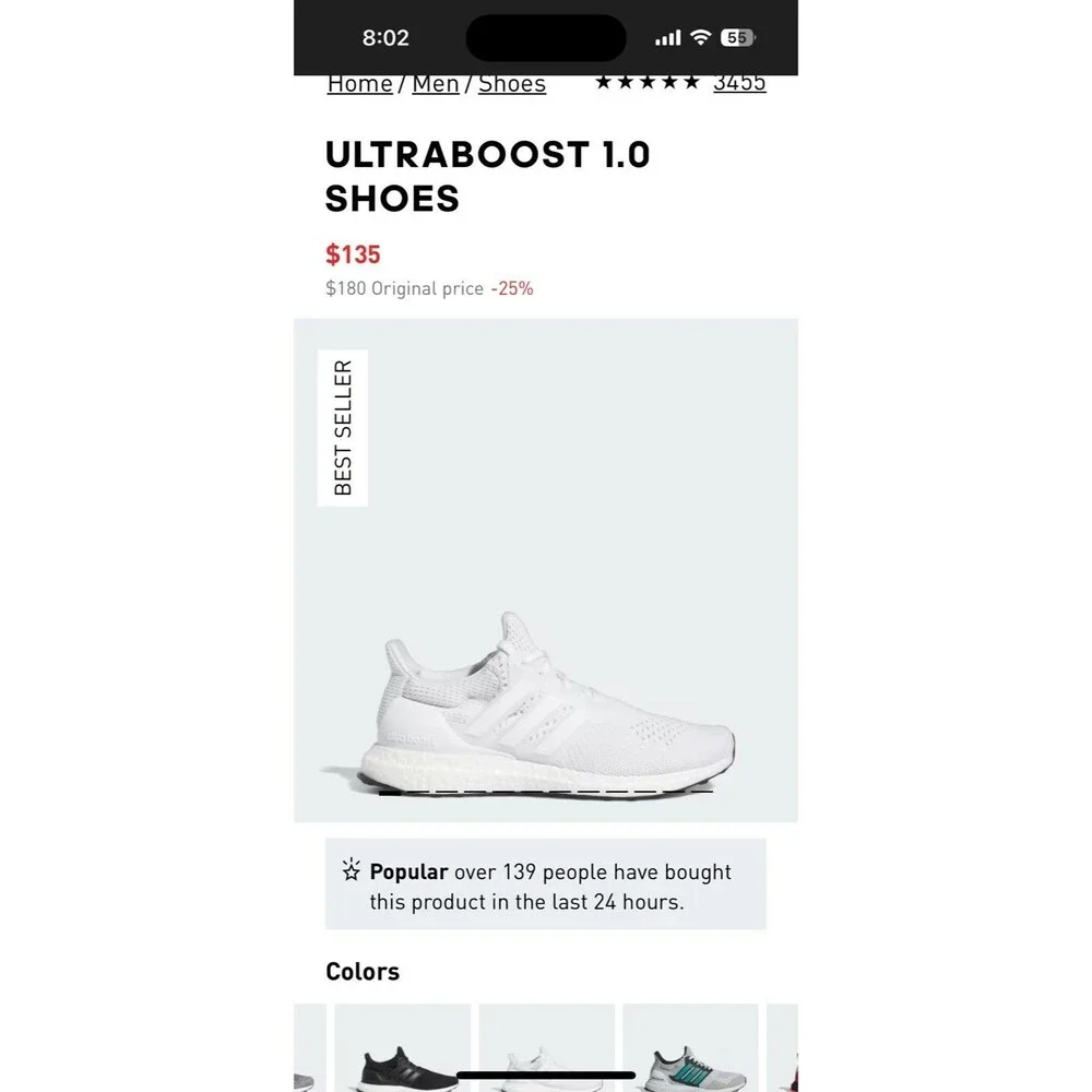 New Mens Adidas Ultraboost 1.0 Cloud white Shoes Size 7.5 Retail $180